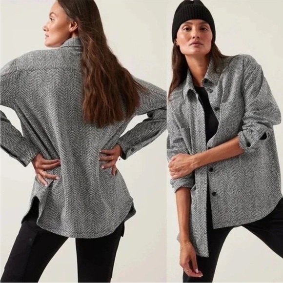 Athleta Textured Shirt Jacket Braiden Black White Button-up W2043 Sz M